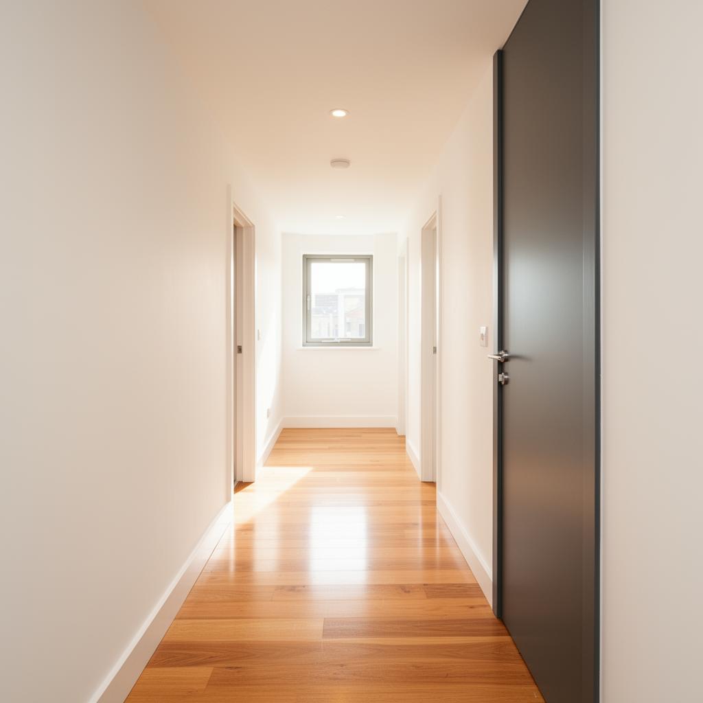 Apartment corridor with fire-rated door